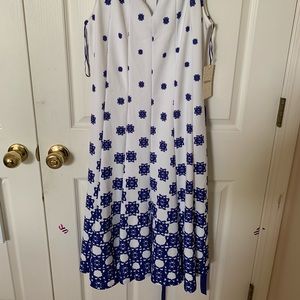 Haani Dresses - White dress with royal blue designs Haani Dresses - White dress with royal blue designs